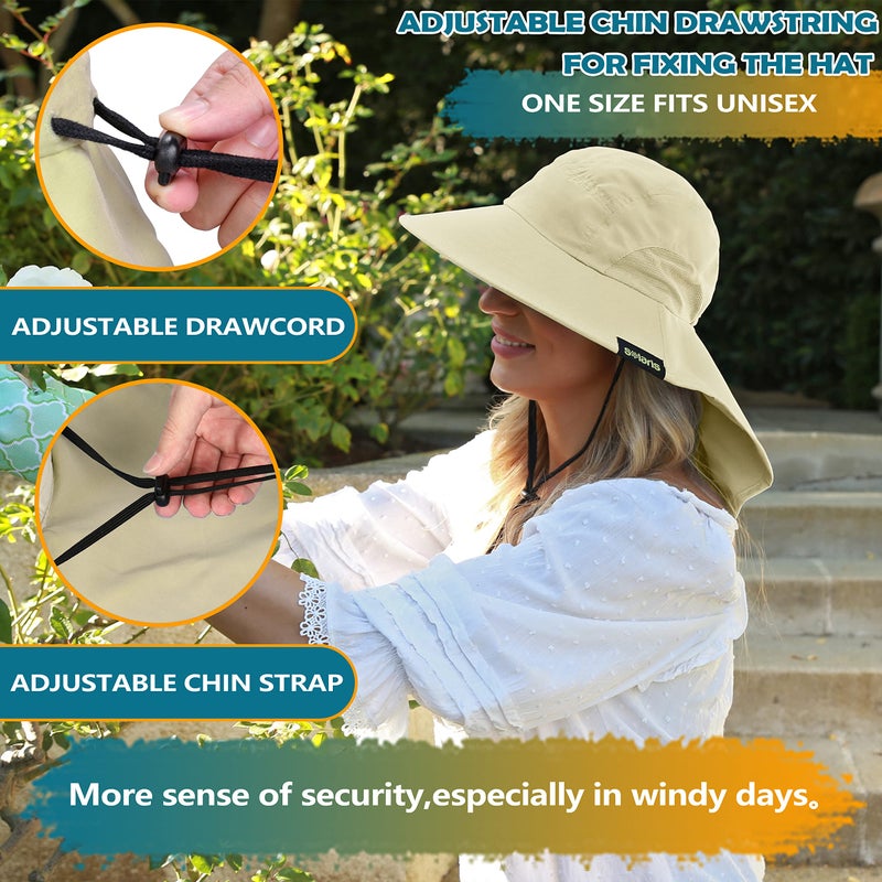 Solaris Sun Hat with Neck Flap, UPF 50 Sun Protection Lightweight Sun Cap for Men Women, Wide Brim Hat for Fishing Hiking Beach Safari, Tan - Image 3